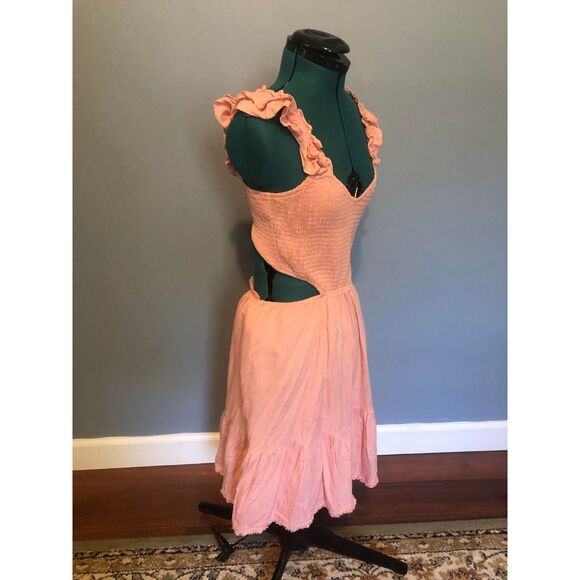 🧺Heartloom Pink Oxford Cutout Ruffle Sleeve Mini Dres, size M - Picture 5 of 5